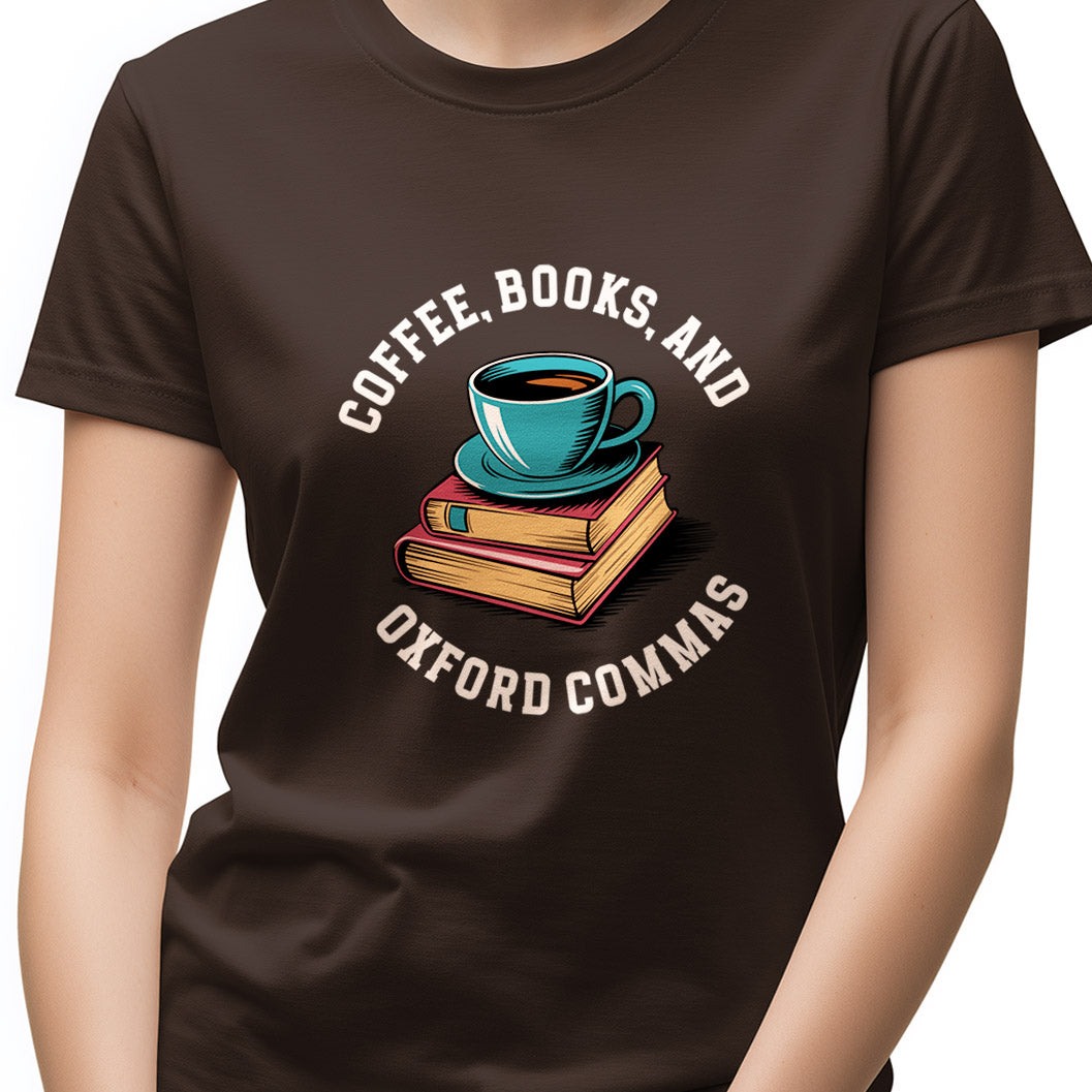 Coffee, books, and Oxford commas Unisex Softstyle T-Shirt