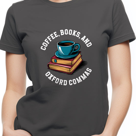 Coffee, books, and Oxford commas Unisex Softstyle T-Shirt